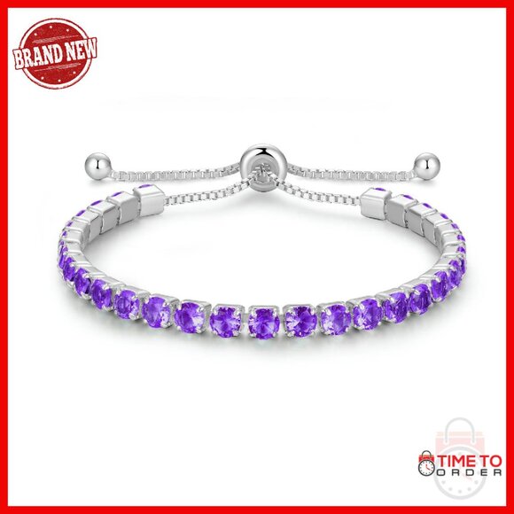 Sterling Silver Birthstone Tennis Bracelet Adjustable 9